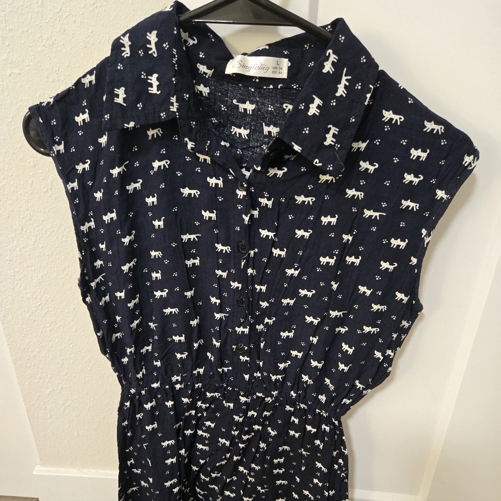 Navy Sleeveless Dress with Animal Print